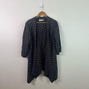 Habitat Black Striped Open Front Cardigan Jacket Women’s‎ L Artsy Drape